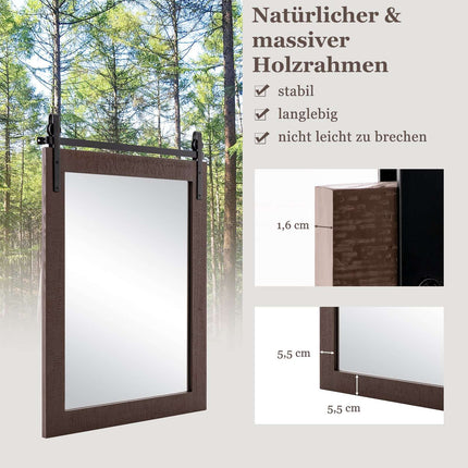 Rustic Rectangular Wall Mirror, Solid Wood Frame, 76x56 cm