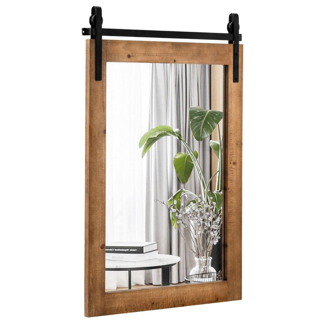 Rustikaler Wandspiegel mit Holzrahmen und Metallhalterung, 76x56 cm
