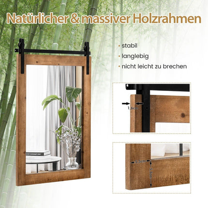 Rustikaler Wandspiegel mit Holzrahmen und Metallhalterung, 76x56 cm