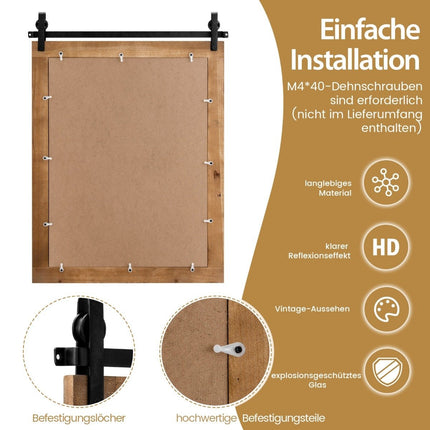 Rustikaler Wandspiegel mit Holzrahmen und Metallhalterung, 76x56 cm