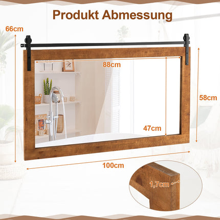 Rustikaler Wandspiegel mit Holzrahmen, 100x66 cm, Braun