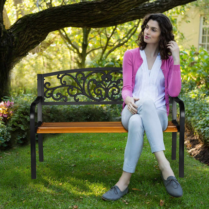 Banc de jardin rustique en métal et bois