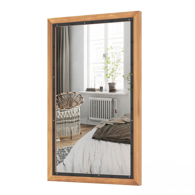 Rustikální dřevěné zrcadlo s obdélníkovým rámem dekorativní závěsné zrcadlo 55 x 90 cm přírodní