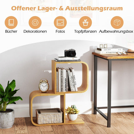 Bibliothèque en forme de S avec 2 cubes ouverts Étagère d'angle géométrique Étagère en bambou