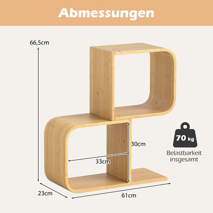 Bibliothèque en forme de S avec 2 cubes ouverts Étagère d'angle géométrique Étagère en bambou