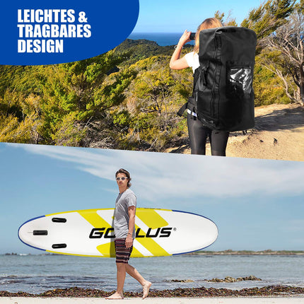 SUP nafukovací paddleboard se širokou plochou 305 x 76 x 15 cm modrá + žlutá + bílá