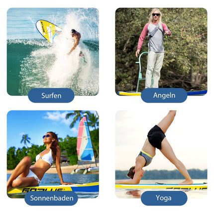 SUP nafukovací paddleboard se širokou plochou 305 x 76 x 15 cm modrá + žlutá + bílá