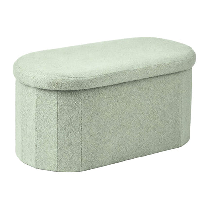 Sage Teddy Fabric Storage Bench – Oval Upholstered Seat