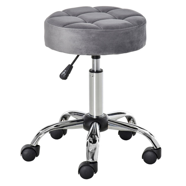 Loungesessel Rollhocker, Samt-Optik, Höhenverstellbar, Grau