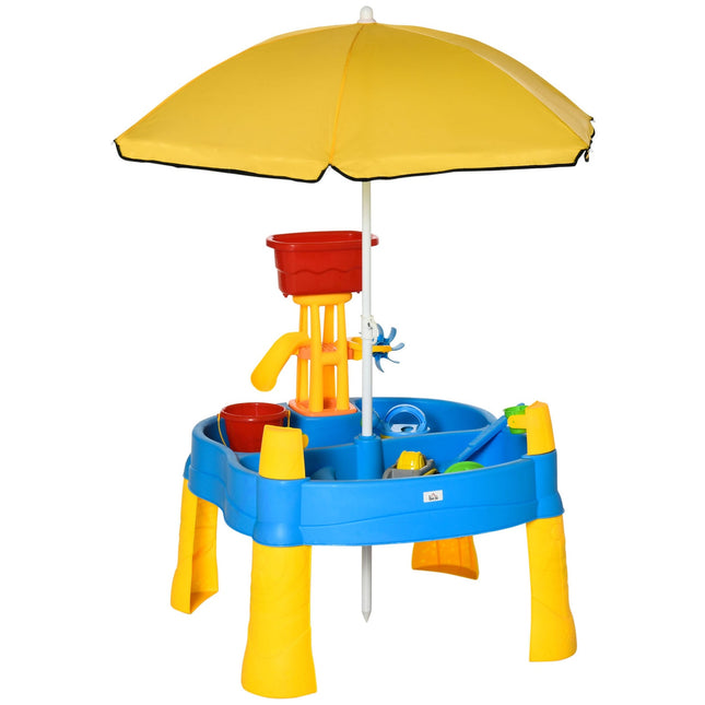 Sand- & Wassertisch für Kinder, 25-tlg., inkl. Sonnenschirm