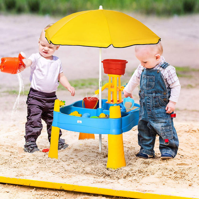 Sand- & Wassertisch für Kinder, 25-tlg., inkl. Sonnenschirm