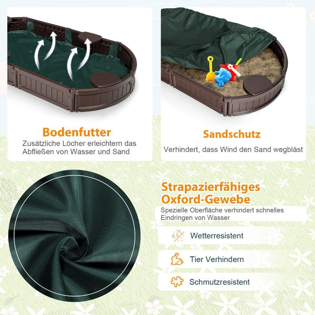 Sandkasten Sandkasten mit wasserdichter Abdeckung 183 x 105 x 21 cm braun