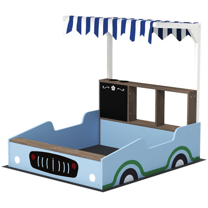 Wooden sandbox with roof and bench for children, 90x108 cm