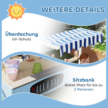 Wooden sandbox with roof and bench for children, 90x108 cm