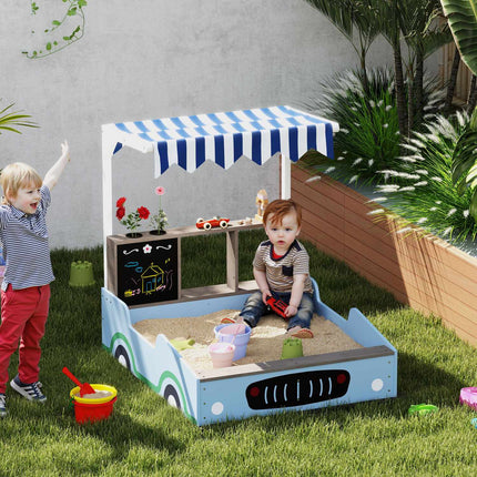 Wooden sandbox with roof and bench for children, 90x108 cm
