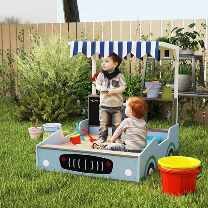 Wooden sandbox with roof and bench for children, 90x108 cm