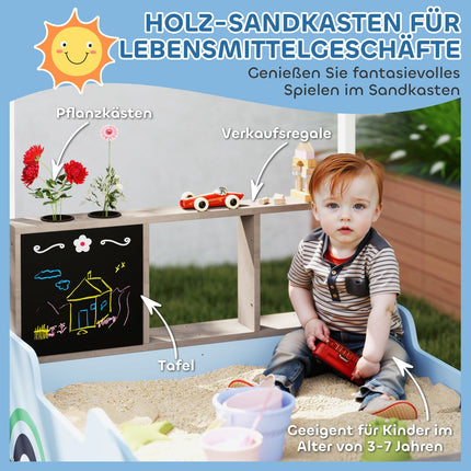 Wooden sandbox with roof and bench for children, 90x108 cm