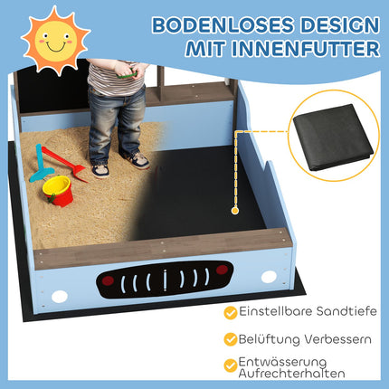 Wooden sandbox with roof and bench for children, 90x108 cm