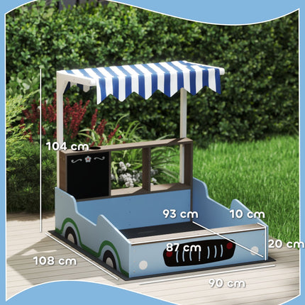 Wooden sandbox with roof and bench for children, 90x108 cm