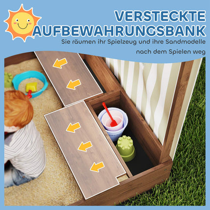 Holzsandkasten mit Sitzbank & Stauraum, 142 x 101,5 cm