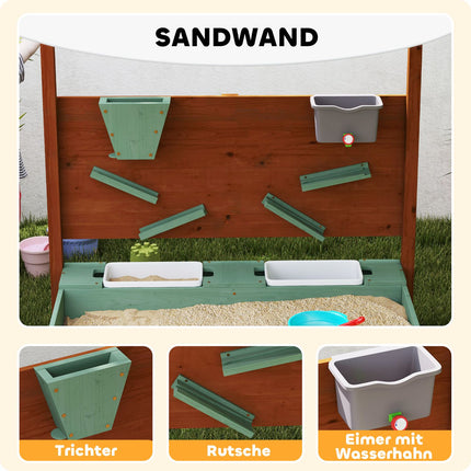 Holzsandkasten mit Sitzbank & Spielzeug, 116 x 112,5 cm, grün