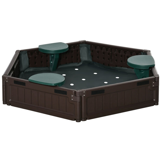 Kindersandkasten mit Sitzen - HDPE, braun, Ø120x21cm