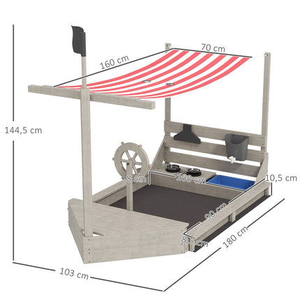 Wooden ship playhouse Sandbox with lid - 180 x 103 x 144.5 cm