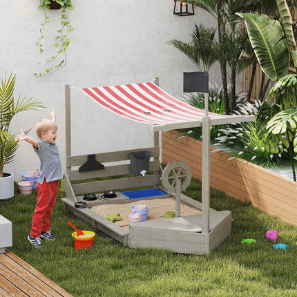 Wooden ship playhouse Sandbox with lid - 180 x 103 x 144.5 cm
