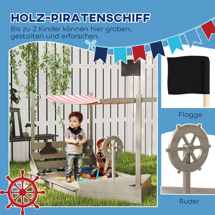 Wooden ship playhouse Sandbox with lid - 180 x 103 x 144.5 cm