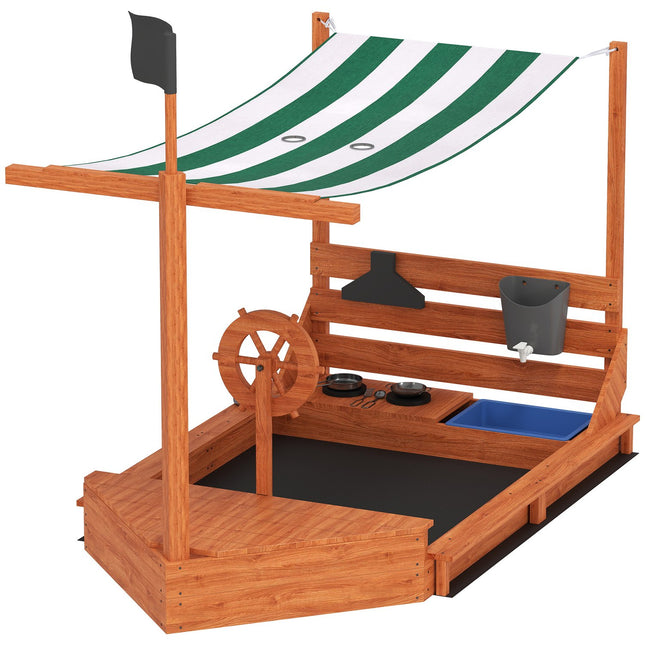 Großer Sandkasten aus Holz mit Deckel und Spielküche