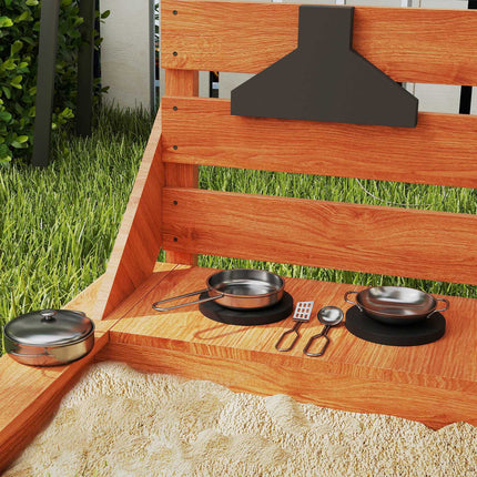 Large wooden sandbox with lid and play kitchen