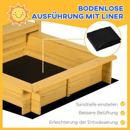 Hölzernes Sandkasten-Spielhaus mit Dach, Rädern, für 3-8 Jahre