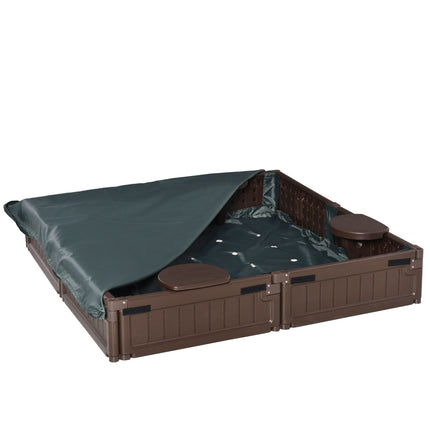 Brauner Kindersandkasten mit Deckel, 4-Sitzer, 123x123x21cm