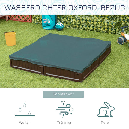 Brauner Kindersandkasten mit Deckel, 4-Sitzer, 123x123x21cm