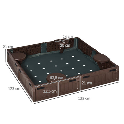 Brauner Kindersandkasten mit Deckel, 4-Sitzer, 123x123x21cm