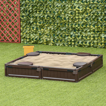 Brauner Kindersandkasten mit Deckel, 4-Sitzer, 123x123x21cm