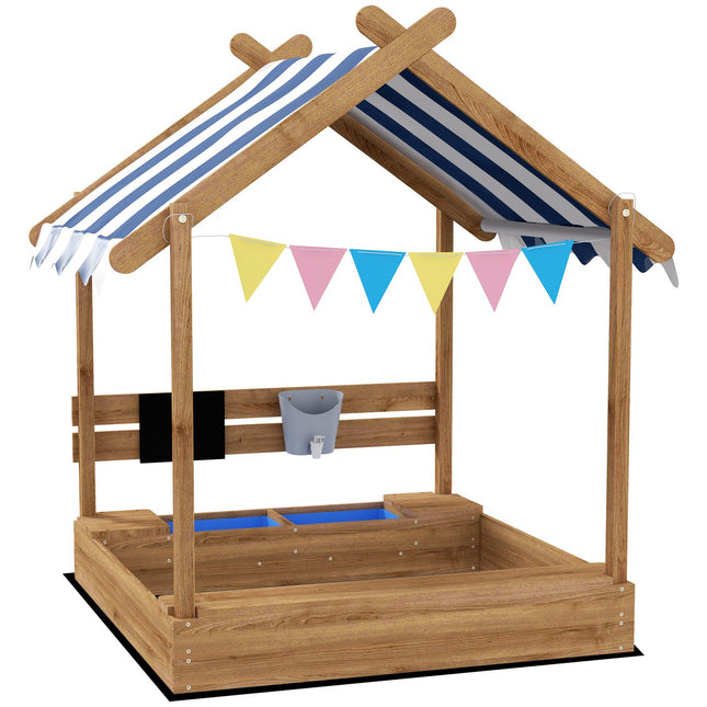 Holzsandkasten mit Dach und Sitzbank, 124x116x146cm, 3-7 Jahre