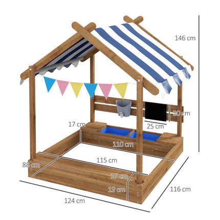 Holzsandkasten mit Dach und Sitzbank, 124x116x146cm, 3-7 Jahre