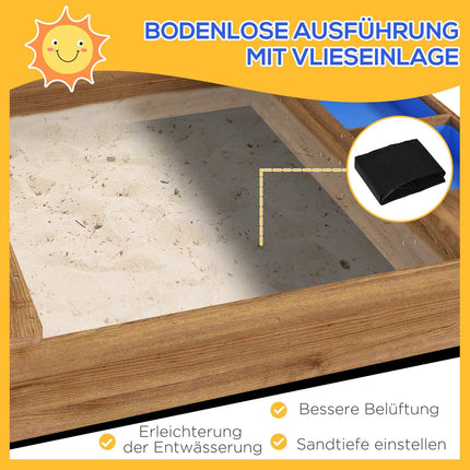 Holzsandkasten mit Dach und Sitzbank, 124x116x146cm, 3-7 Jahre