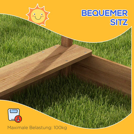 Holzsandkasten mit Dach und Sitzbank, 124x116x146cm, 3-7 Jahre