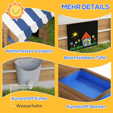 Holzsandkasten mit Dach und Sitzbank, 124x116x146cm, 3-7 Jahre