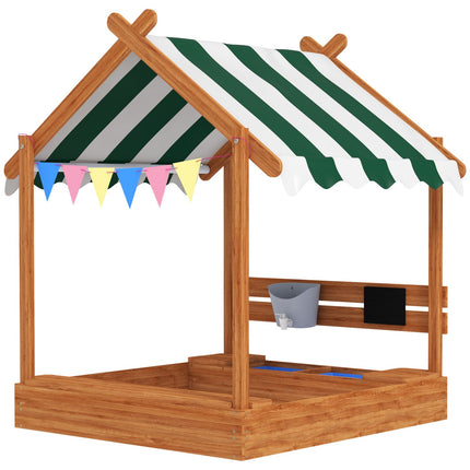 Holzsandkasten mit Sitzbank und Dach, 124x116x146 cm für Kinder