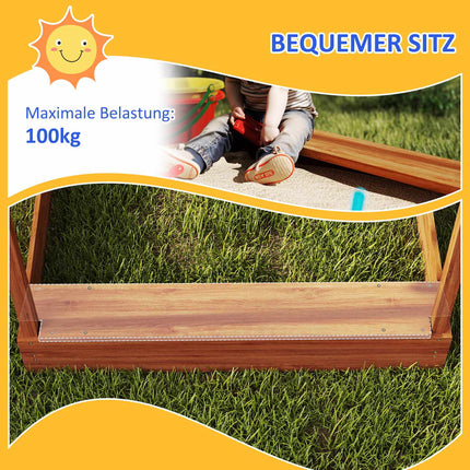 Holzsandkasten mit Sitzbank und Dach, 124x116x146 cm für Kinder