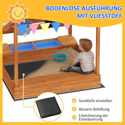 Holzsandkasten mit Sitzbank und Dach, 124x116x146 cm für Kinder