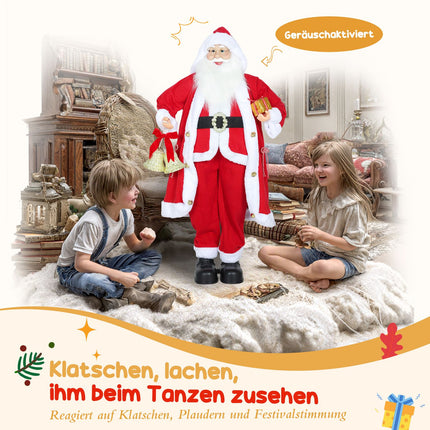 Weihnachtsmann-Figur 1,15m mit Geschenk und Glocke, für den Innenbereich