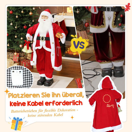 Weihnachtsmann-Figur 1,15m mit Geschenk und Glocke, für den Innenbereich
