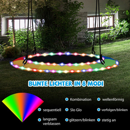 Tellerschaukel mit 100 cm Durchmesser belastbar bis 300 kg LED-Schaukel für Kinder &amp; Erwachsene Regenbogenfarbe
