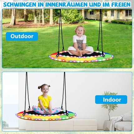 Tellerschaukel mit 100 cm Durchmesser belastbar bis 300 kg LED-Schaukel für Kinder &amp; Erwachsene Regenbogenfarbe