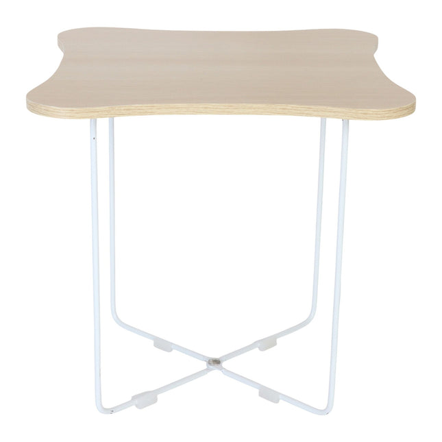 Scandinavian Side Table, Light Wood & White Metal