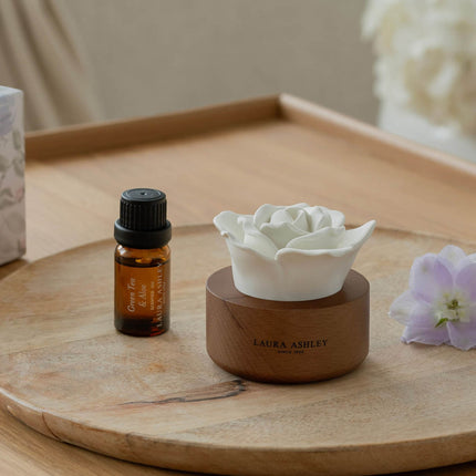 Scented Flower Diffuser with Ceramic and Wood, 30-Day Fragrance